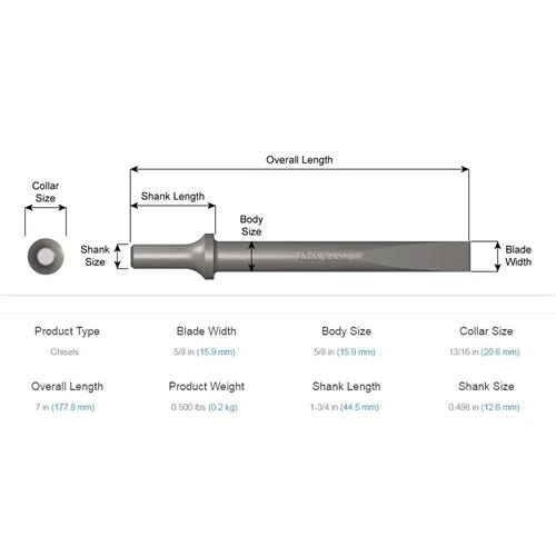 Ajax Tools Ajax Flat Air Hammer Chisel 5/8x7" 0.498 960 - Image 2