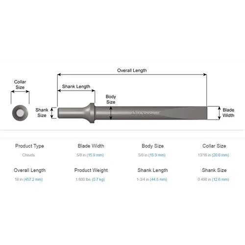 Ajax Tools Ajax Flat Air Hammer Chisel 5/8x18" .498 Shank A960-18 - Image 2