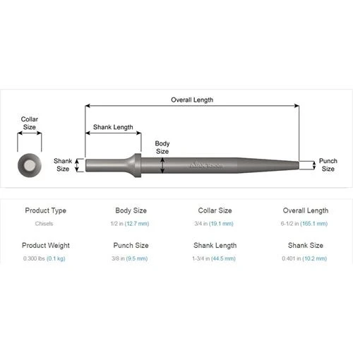 Ajax Tools Ajax Tapered Punch Air Hammer Chisel .401 Shank A911 - Image 3