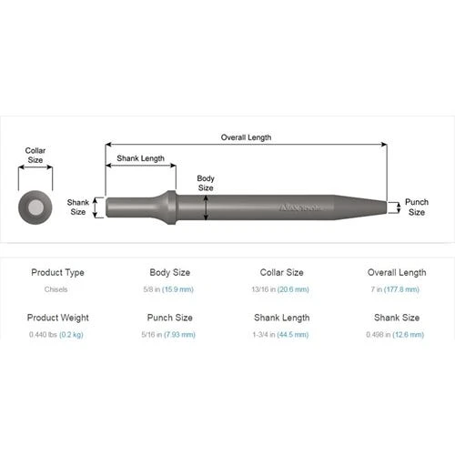 Ajax Tools Ajax Tapered Punch 7 Air Hammer Chisel .498 Shank A961 - Image 2