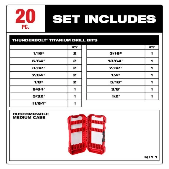 Milwaukee Tools Milwaukee THUNDERBOLT® Titanium Drill Bit Set – 20PC 48-89-1105 5 Milwaukee Tools Milwaukee THUNDERBOLT® Titanium Drill Bit Set – 20PC 48-89-1105 - Image 3