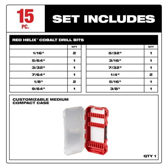 Milwaukee Tools Milwaukee RED HELIX™ Cobalt Drill Bit Set – 15PC 48-89-2370 - Image 3