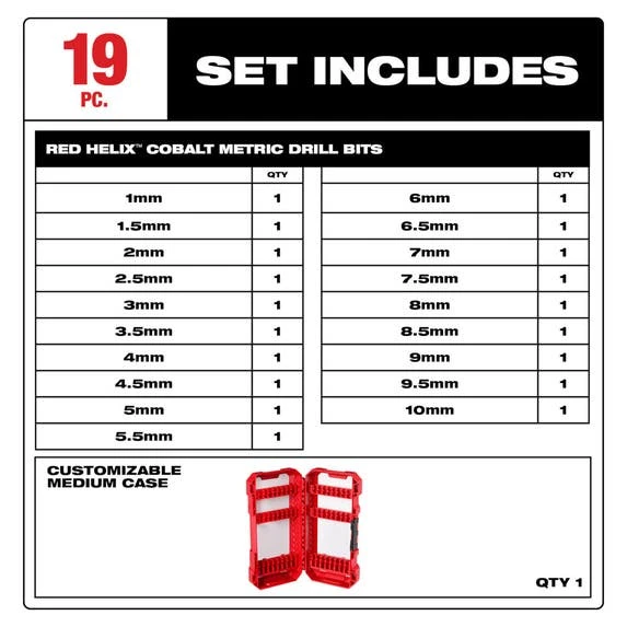 Milwaukee Tools Milwaukee RED HELIX™ Cobalt Metric Drill Bit Set – 19PC 48-89-2530 - Image 3