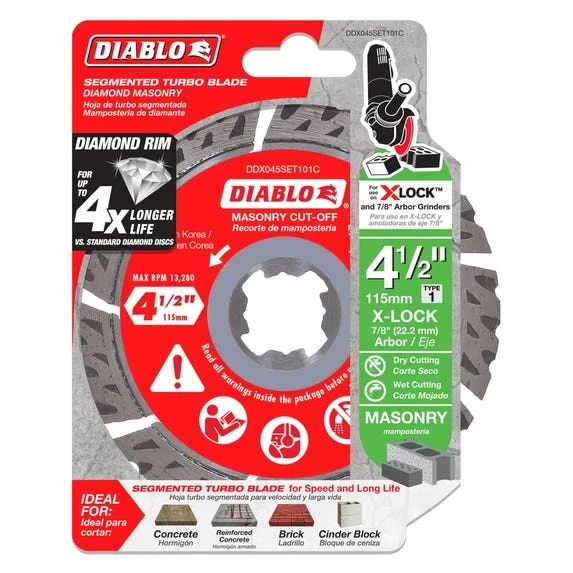 Freud Diablo Blades Diablo 4-1/2 In. Diamond Segmented Turbo Masonry Cut-Off With X-LOCK Arbor DDX045SET101C - Image 2