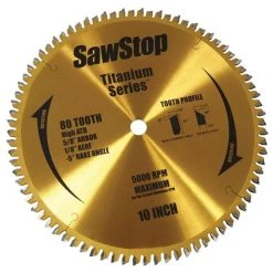 Sawstop Table Saws SawStop 10" 80-Tooth Titanium Series Woodworking Table Saw Blade BTS-P-80HATB