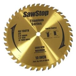 Sawstop Table Saws SawStop 10" 40-Tooth Titanium Series Woodworking Table Saw Blade BTS-R-40ATB