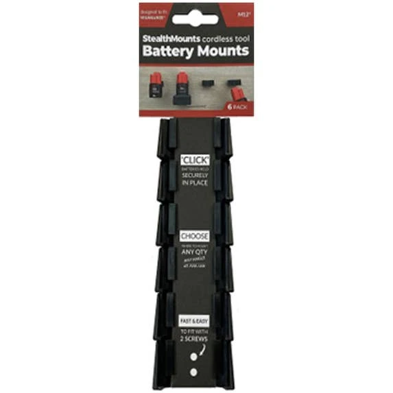 Stealthmounts Milwaukee M12 Battery Mounts (6 Pack) BM-MW12-BLK-6