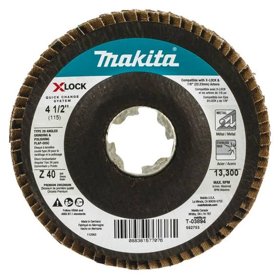 Makita Tools Makita X-LOCK 4-1/2" 40 Grit Type 29 Angled Grinding & Polishing Flap Disc For X-LOCK & All 7/8" Arbor Grinders T-03894